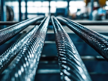 Seilindustrie Ein Beispielbild für die Branchen, in denen WiRoPa aus Gescher aktiv ist - hier ein Bild mit Drahtseilen in der Nahaufnahme.