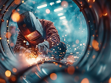 Apparatebau Ein Beispielbild für die Branchen, in denen WiRoPa aus Gescher aktiv ist - hier ein Bild mit einem Schweißer im Apparatebau.